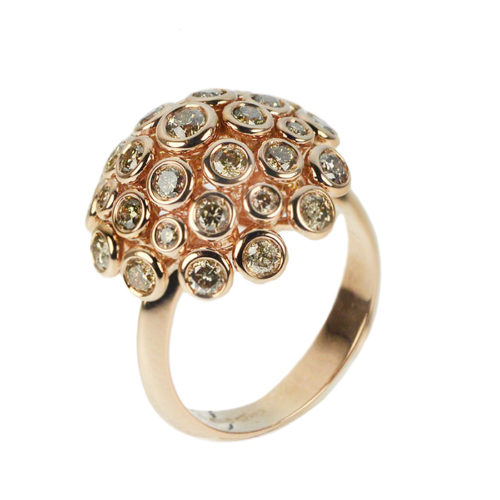 Rose gold ring with brown diamonds