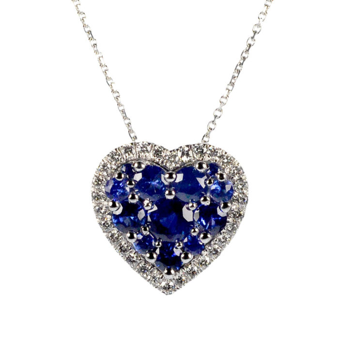 Heart pendant with diamonds and sapphires