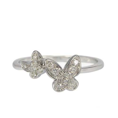 Anello farfalle oro bianco con diamanti