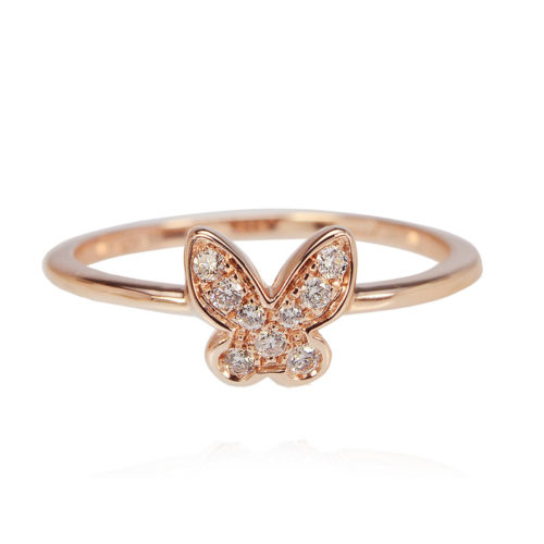 Anello farfalla oro rosa con diamanti bianchi