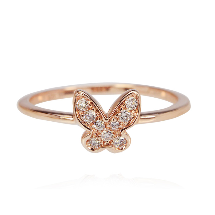 Rose gold butterfly ring with white