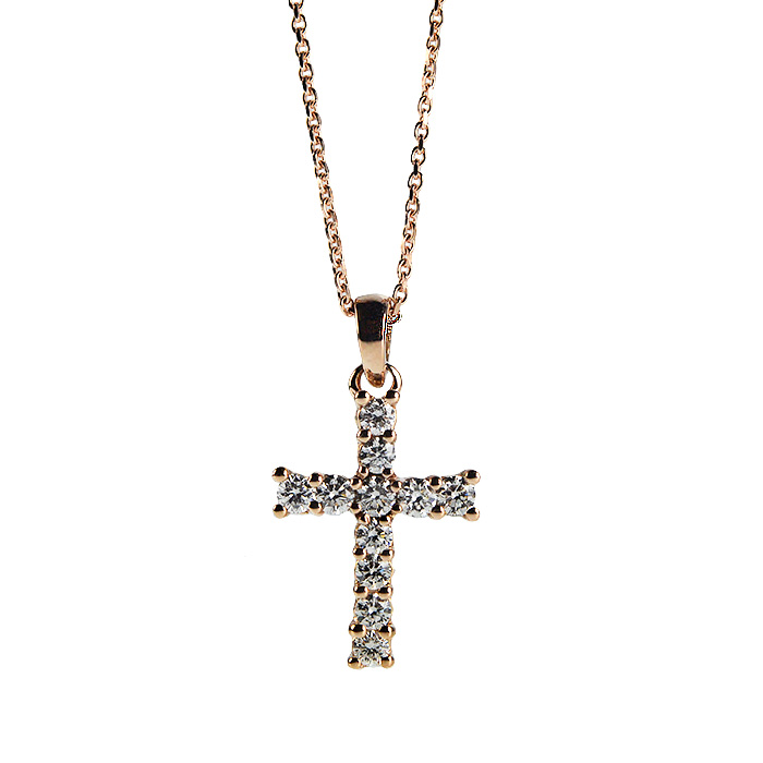 Cross pendant in rose gold and diamonds