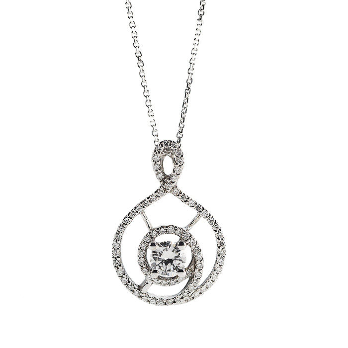 Necklace with circle pendant in white gold and diamonds