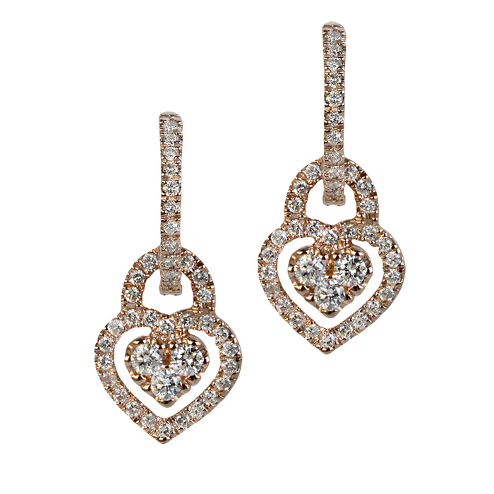 Heart earrings in rose gold and diamonds
