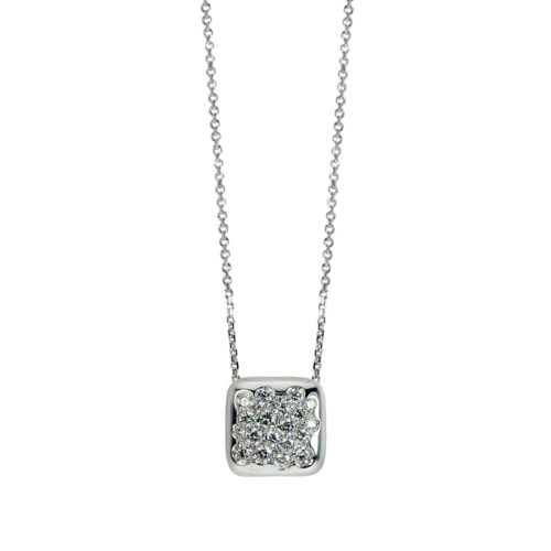 Necklace with white gold square pendant and diamonds