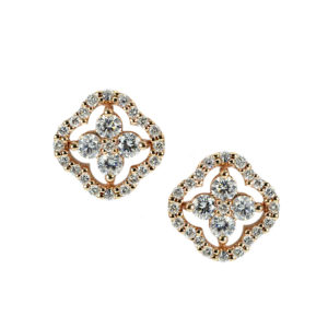 Rose gold quatrefoil earrings with diamonds